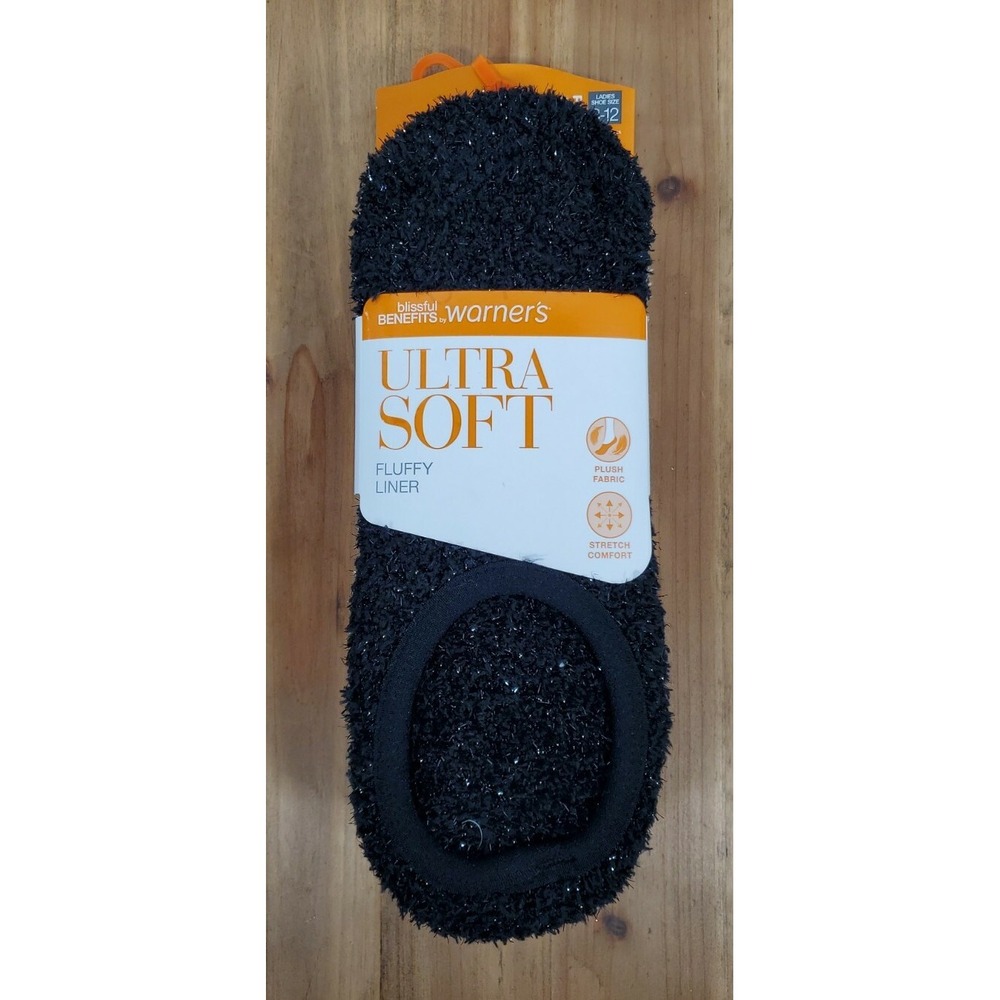 Warners Socks Size 8-12 Ultra Soft Fluffy Liner BLACK CREME GREY 3-Pk Plush NEW